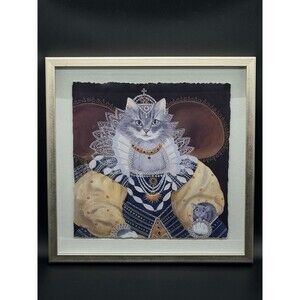 Carol Lew Queen Cat Elizabeth Framed Float Mount Pet Portait Art 17x17